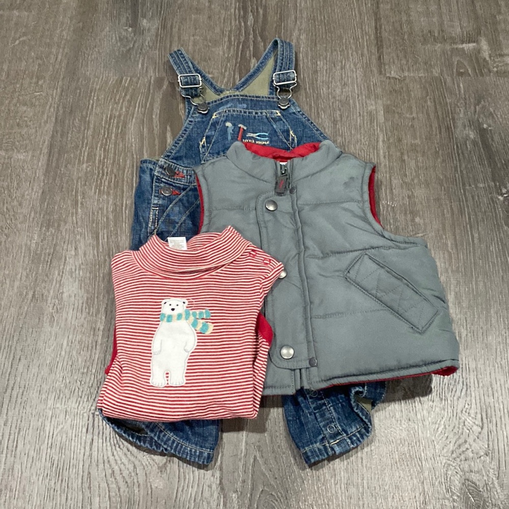 3/6 months Janie and Jack Overalls, Vest, and shirt